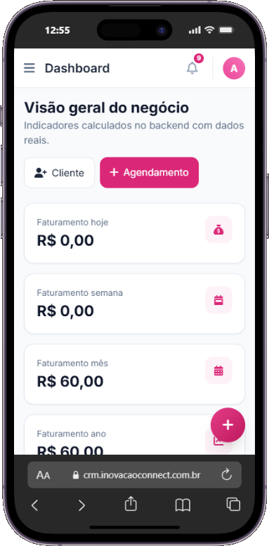 Dashboard do CRM no celular